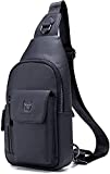 Genuine Leather Sling Bag for Men Leather Casual Crossbody Shoulder Backpack. Great for holding coins, room key or cell phone.